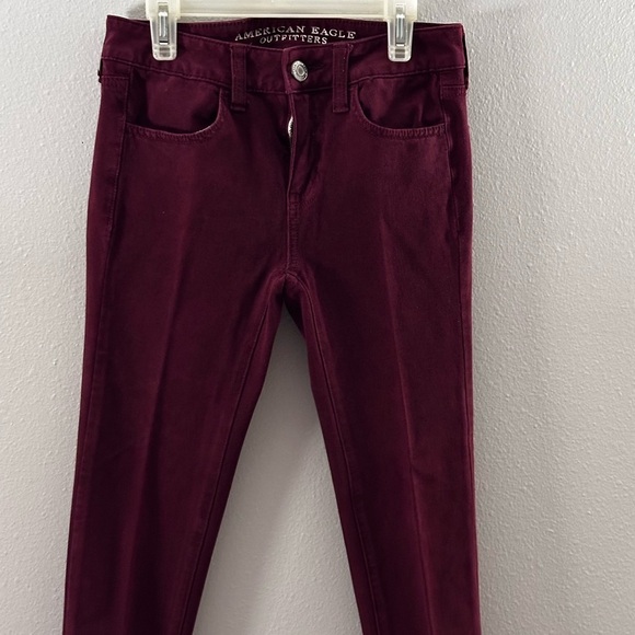American Eagle Women Red Burgundy Jegging Jean‎ 360 size 0 super stretch - Picture 2 of 9